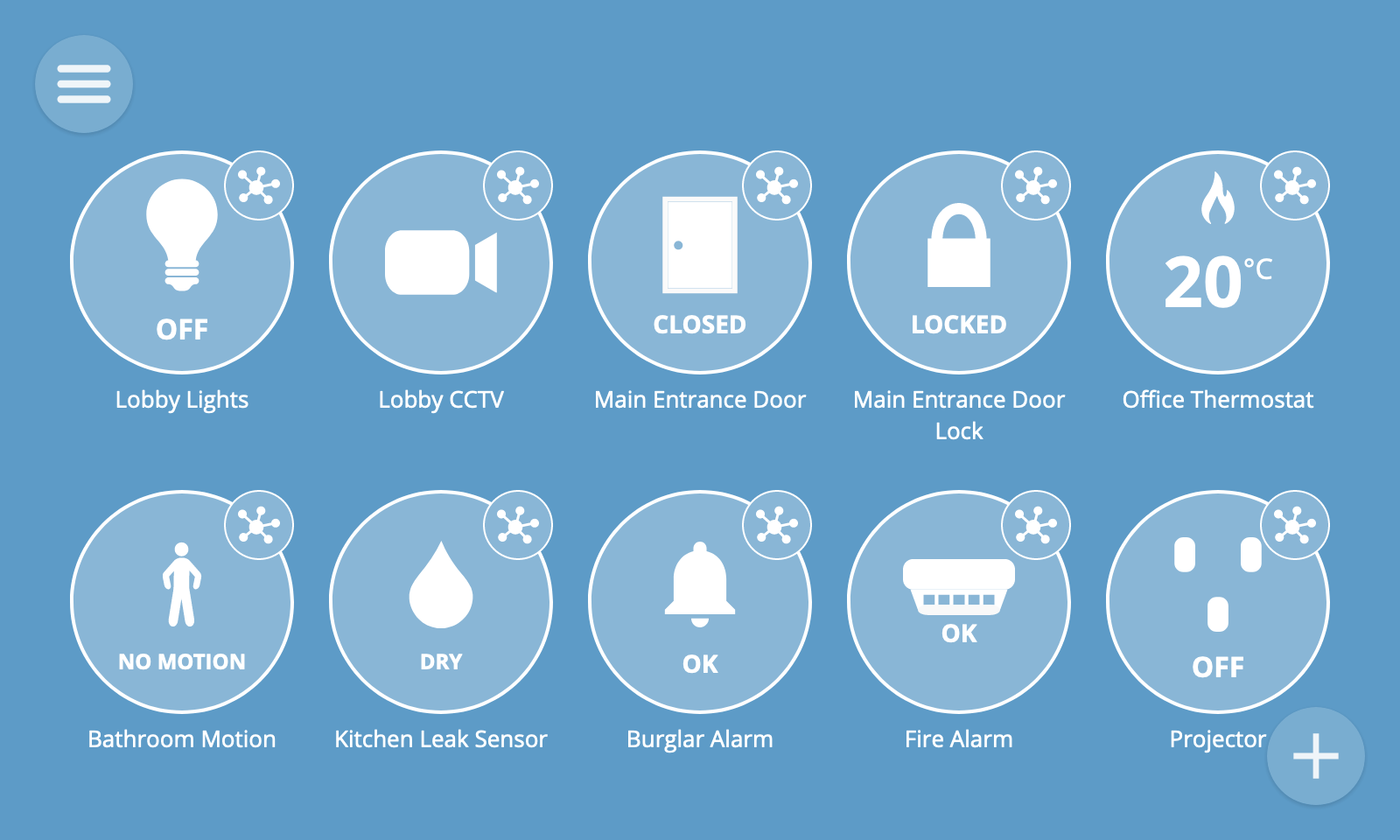 A grid of icons representing devices in a smart building